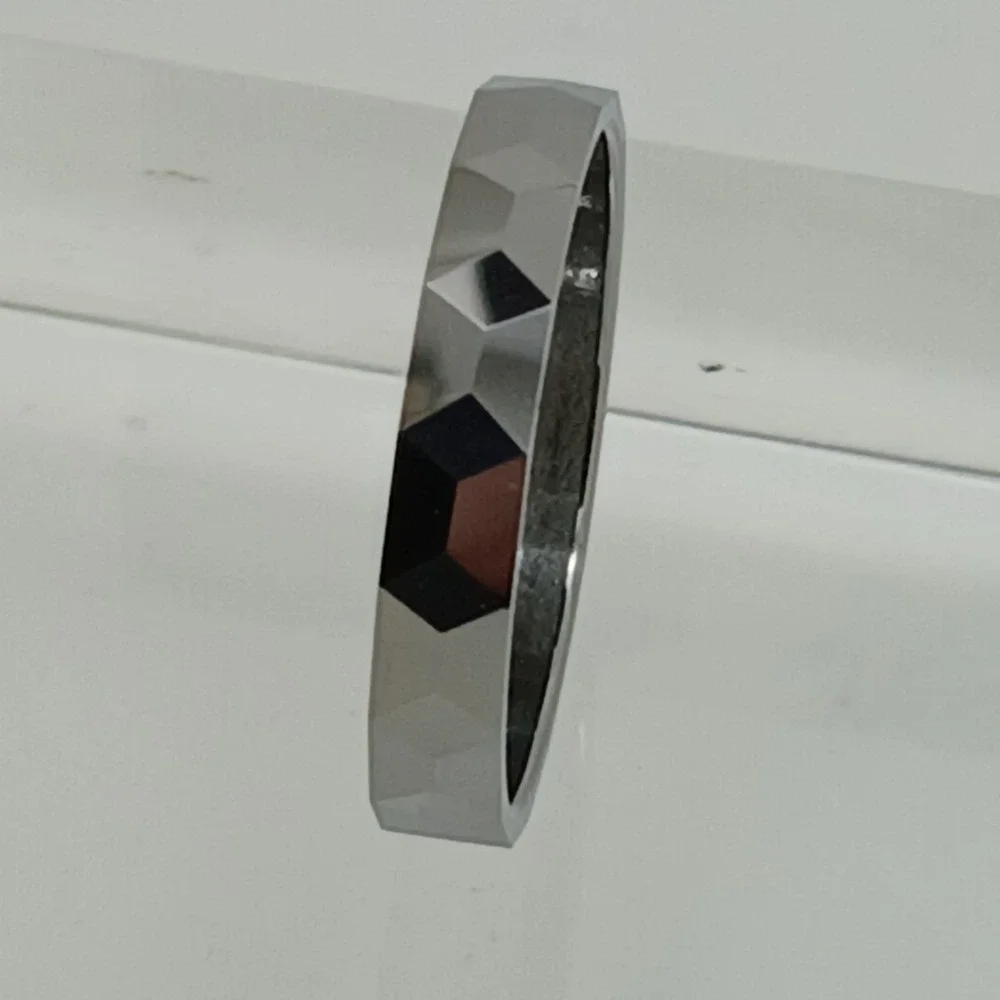 Vintage Tungsten Faceted Band Ring Size 10 Silver Tone 4mm Y2K Geometric‎ 4.1g